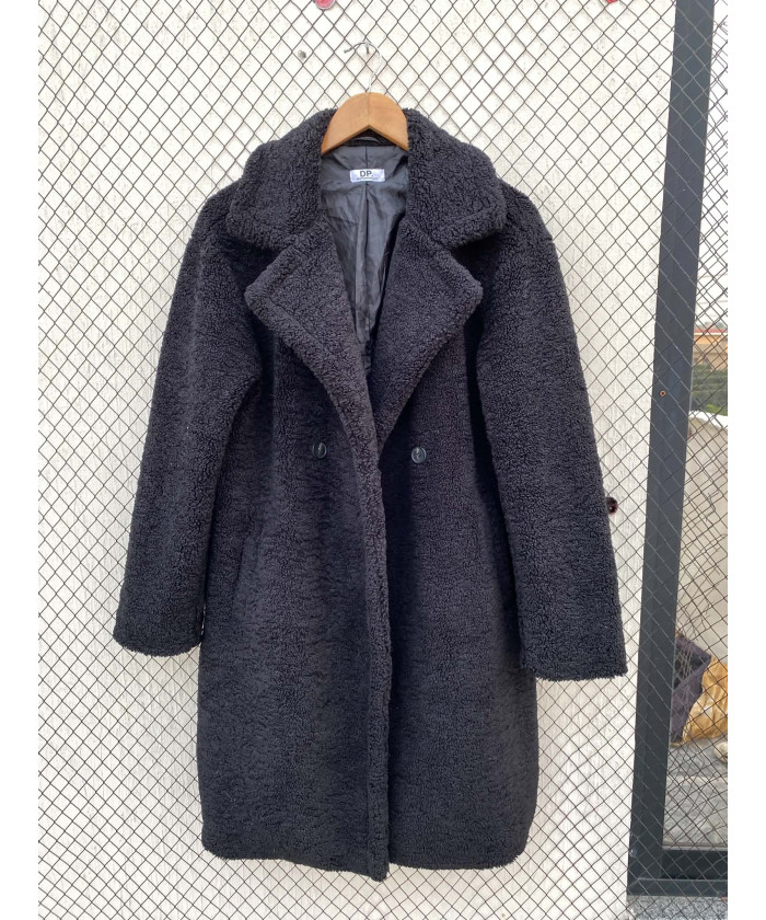 Black, long, teddy coat
