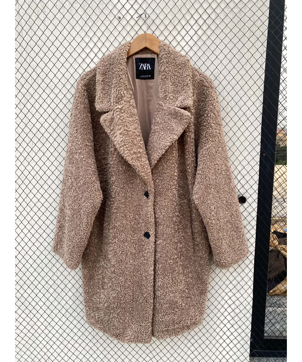 Fawn-colored, teddy, long coat
