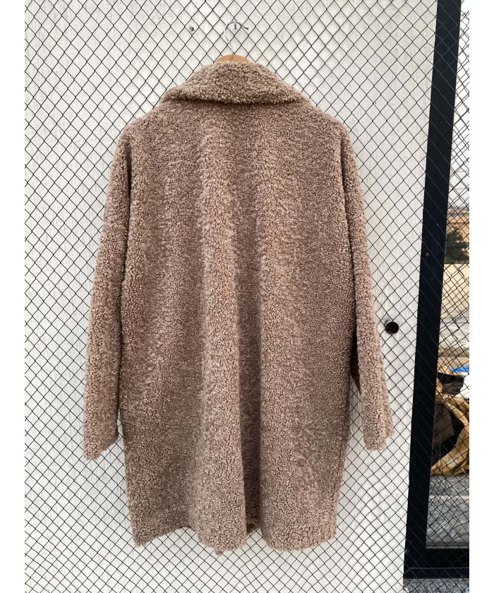 Fawn-colored, teddy, long coat