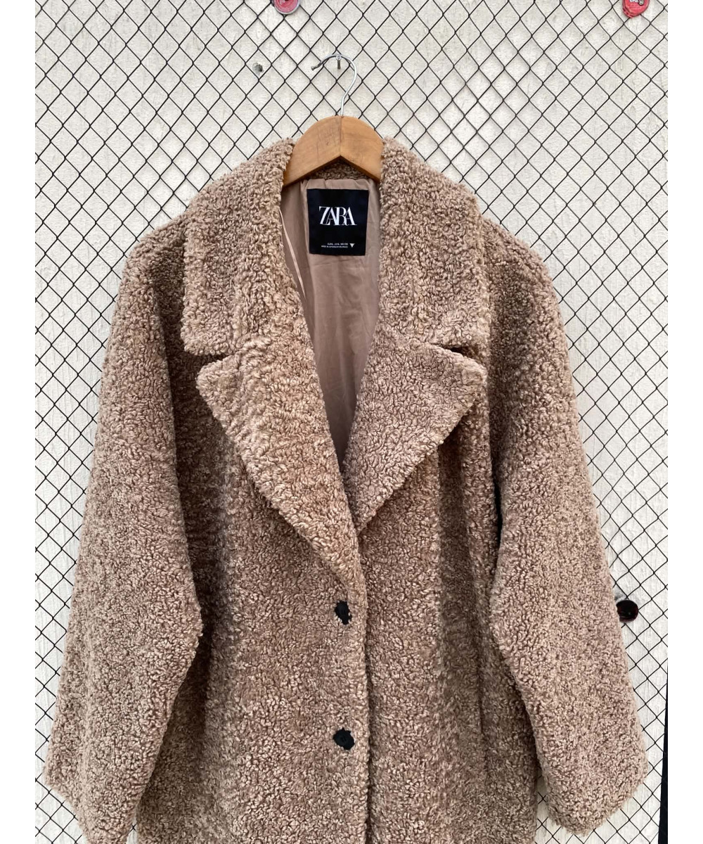 Fawn-colored, teddy, long coat