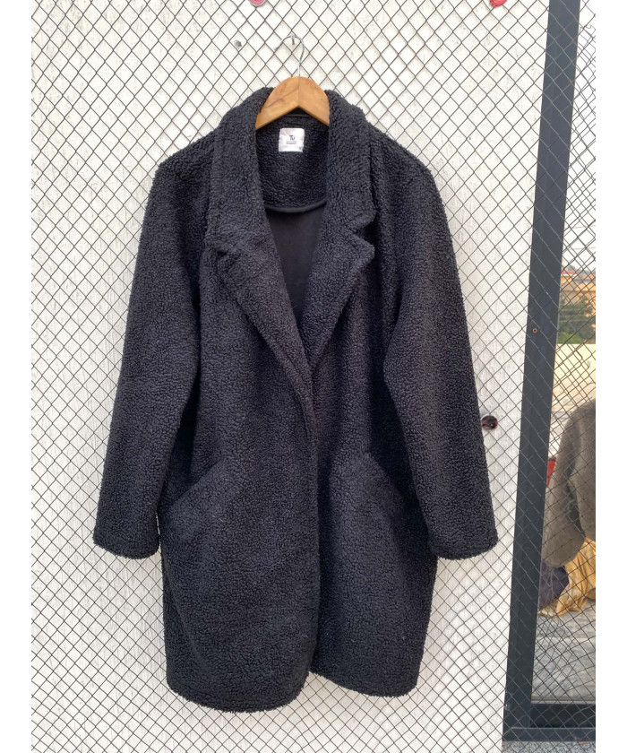 Black, long, teddy coat