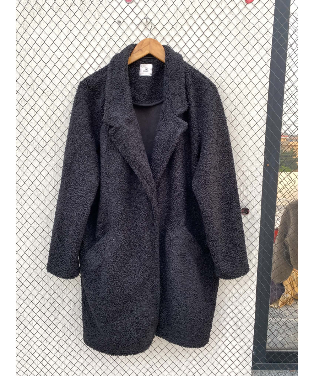 Black, long, teddy coat