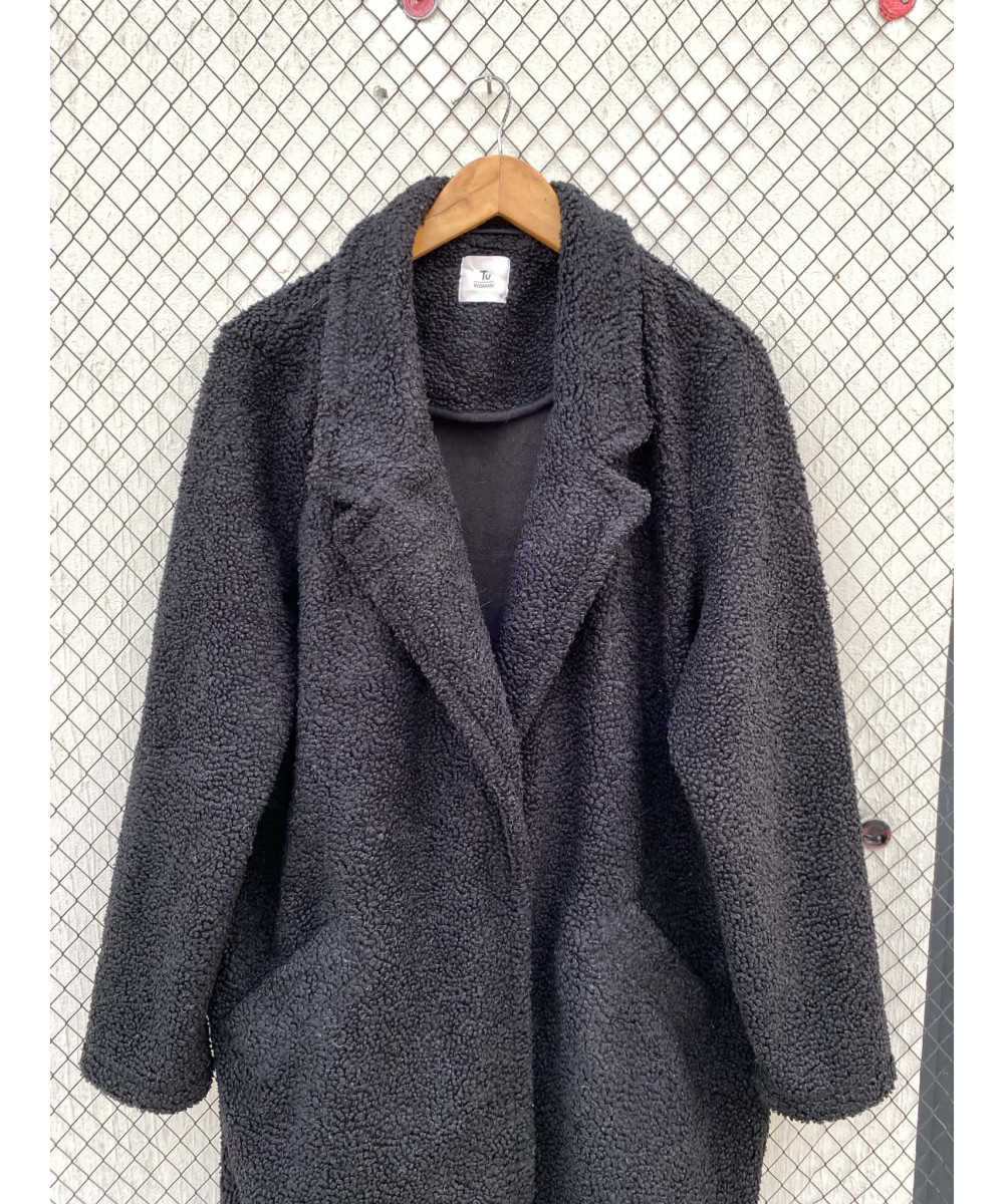 Black, long, teddy coat
