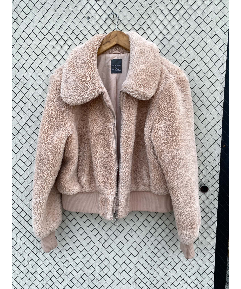 Light peach, teddy, crop, zipper jacket
