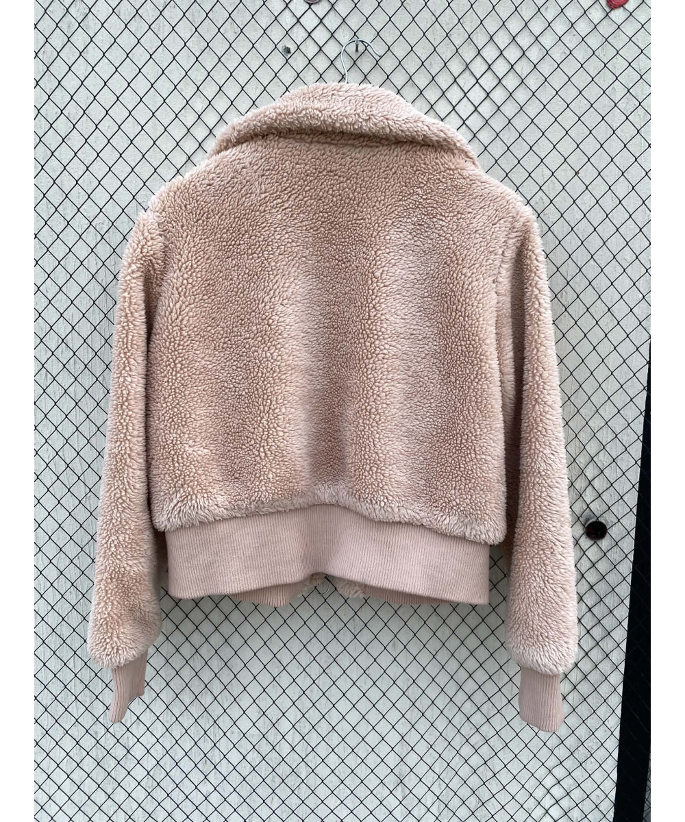 Light peach, teddy, crop, zipper jacket