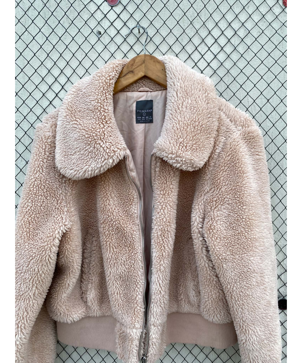 Light peach, teddy, crop, zipper jacket