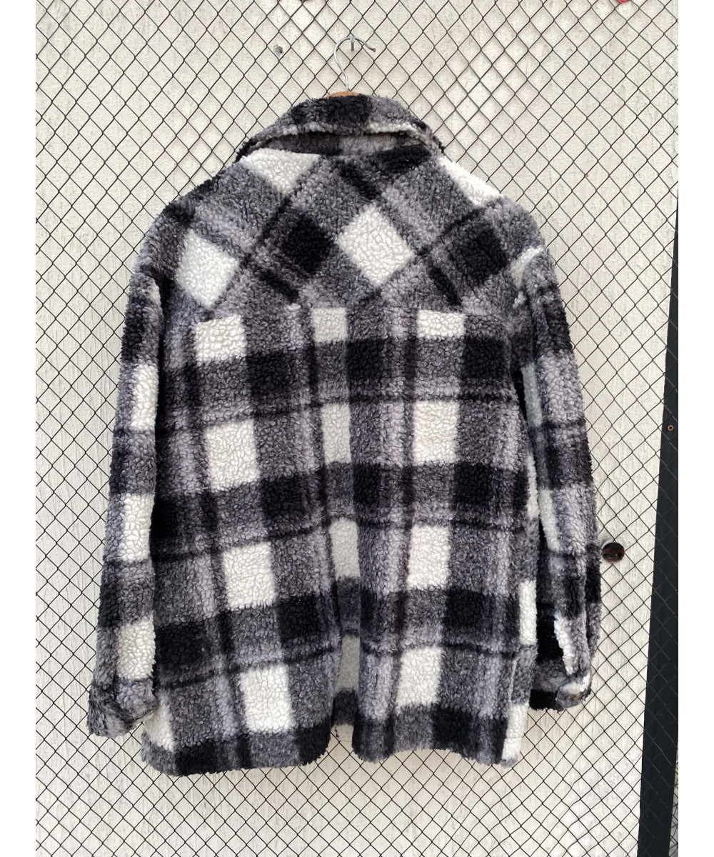 Black, checkered, teddy shacket