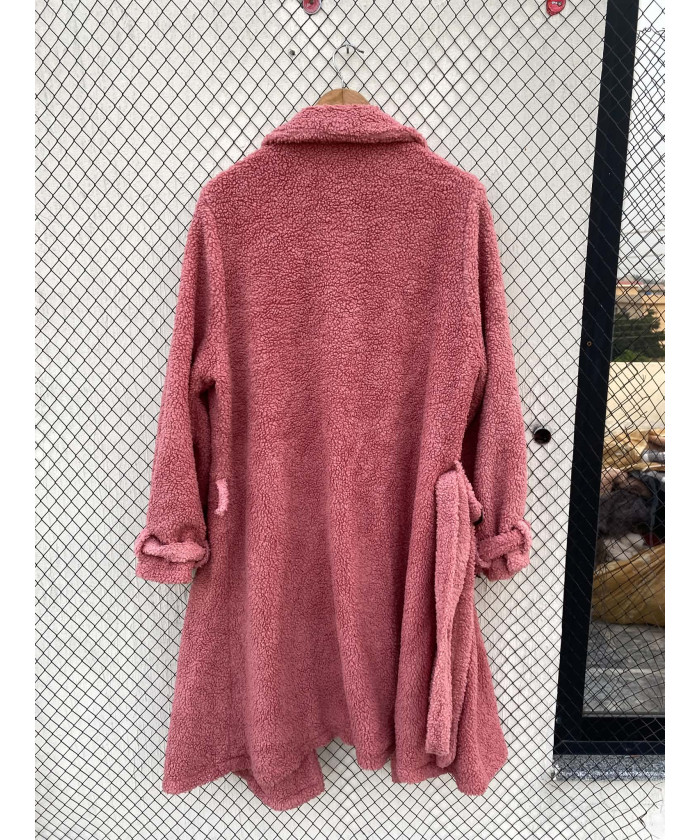 Pink, long, teddy coat