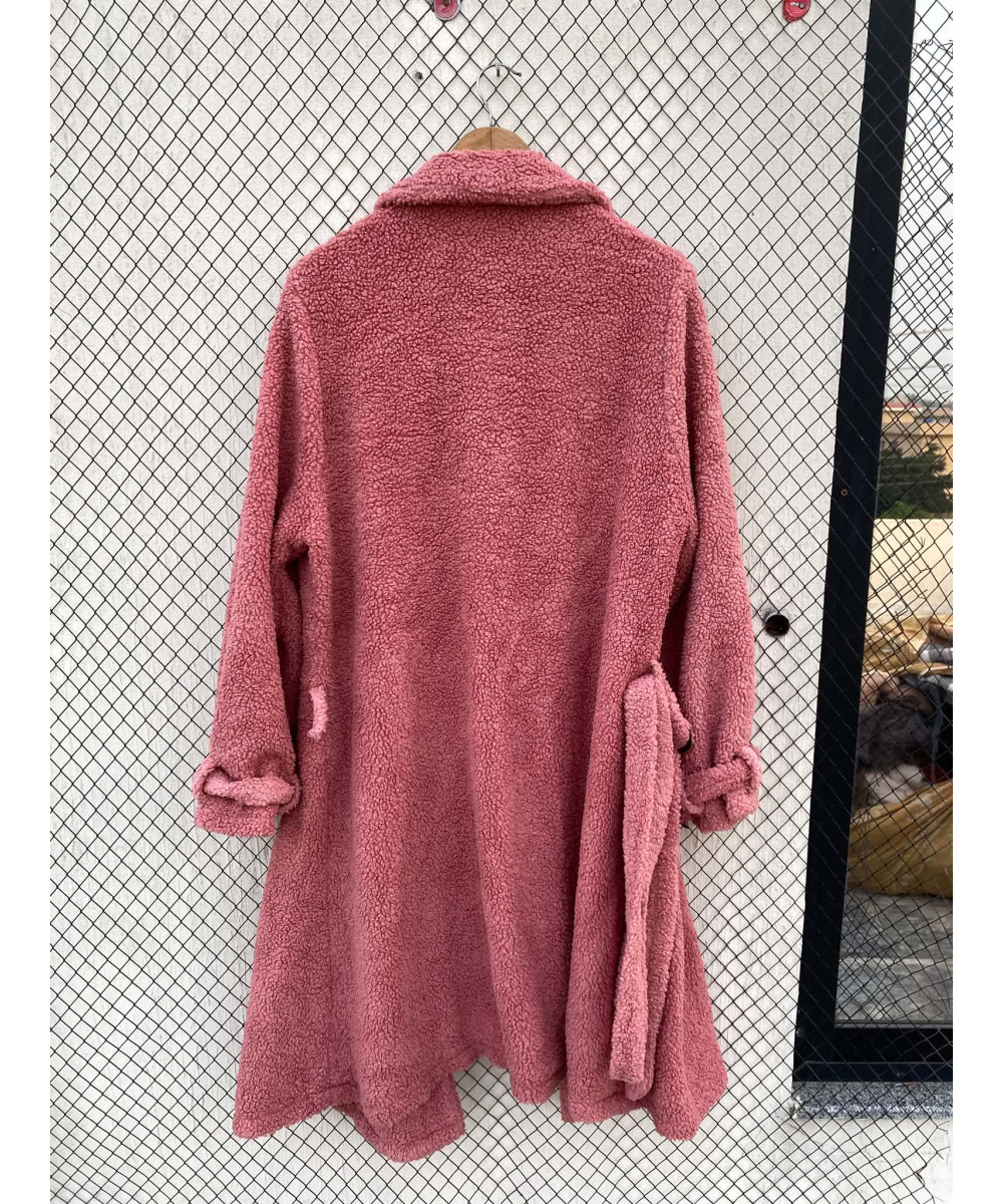 Pink, long, teddy coat