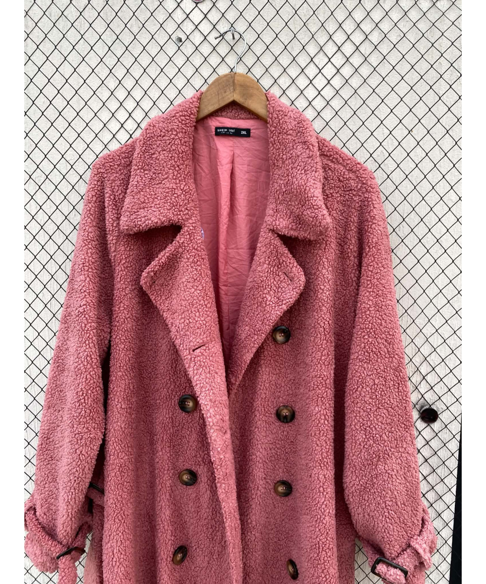 Pink, long, teddy coat