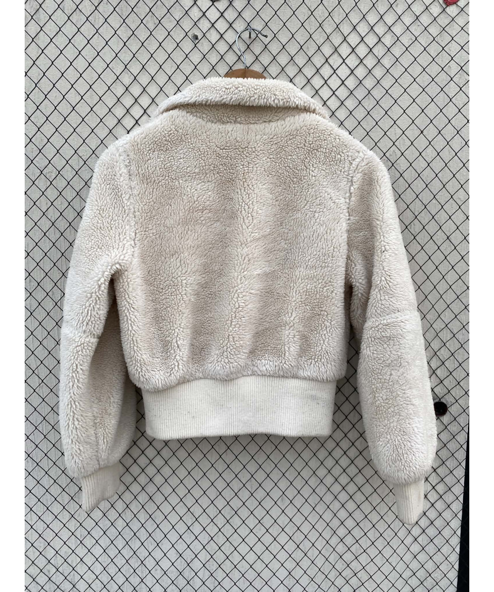 Off-white colored, teddy, crop, zipper jacket