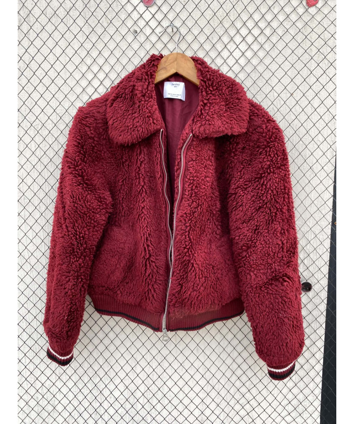 Maroon, teddy, zipper jacket