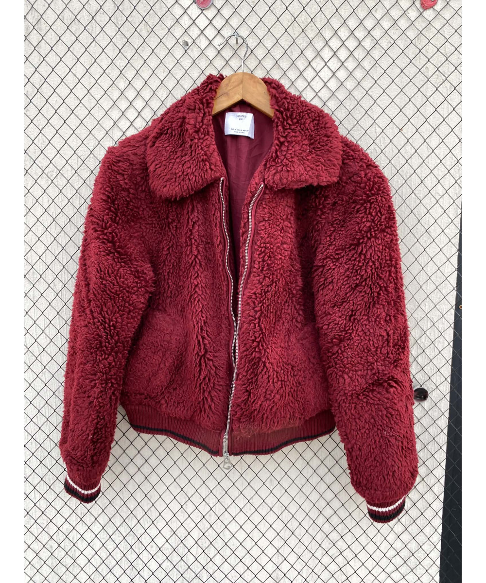 Maroon, teddy, zipper jacket