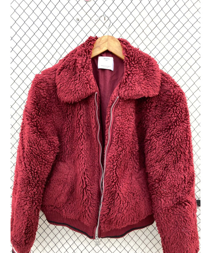 Maroon, teddy, zipper jacket
