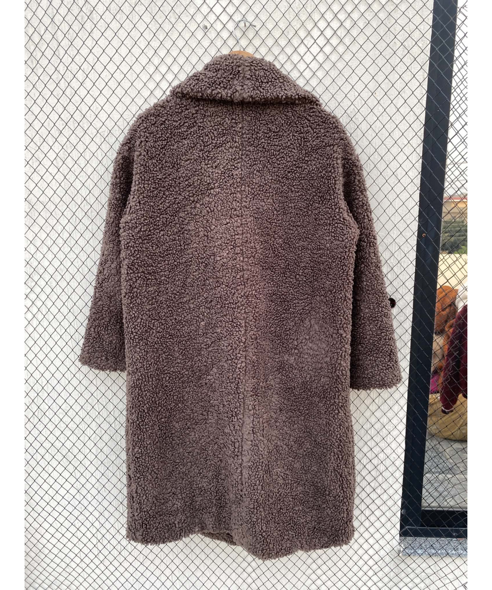 Dark brown, long, teddy coat
