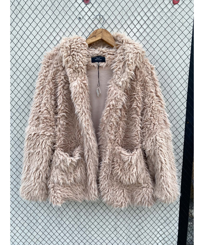 Beige, faux fur, hooded jacket