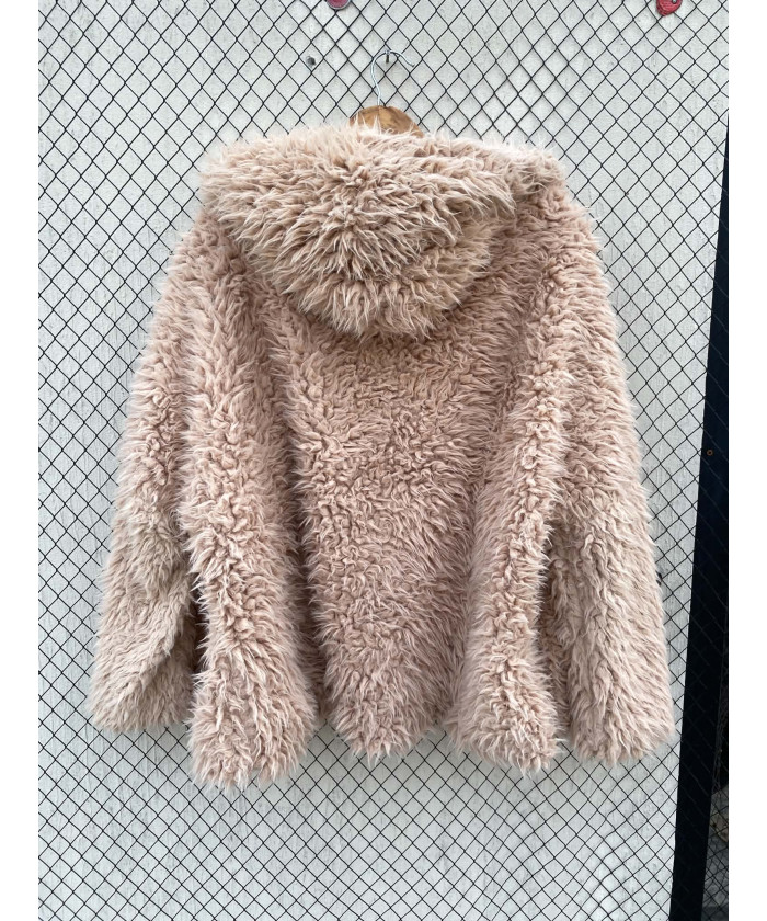 Beige, faux fur, hooded jacket