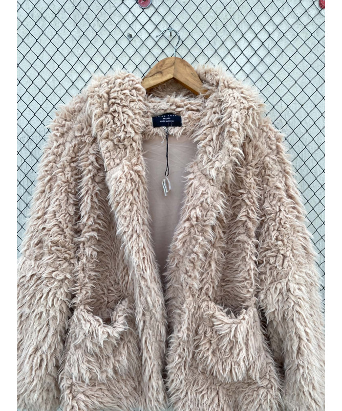Beige, faux fur, hooded jacket