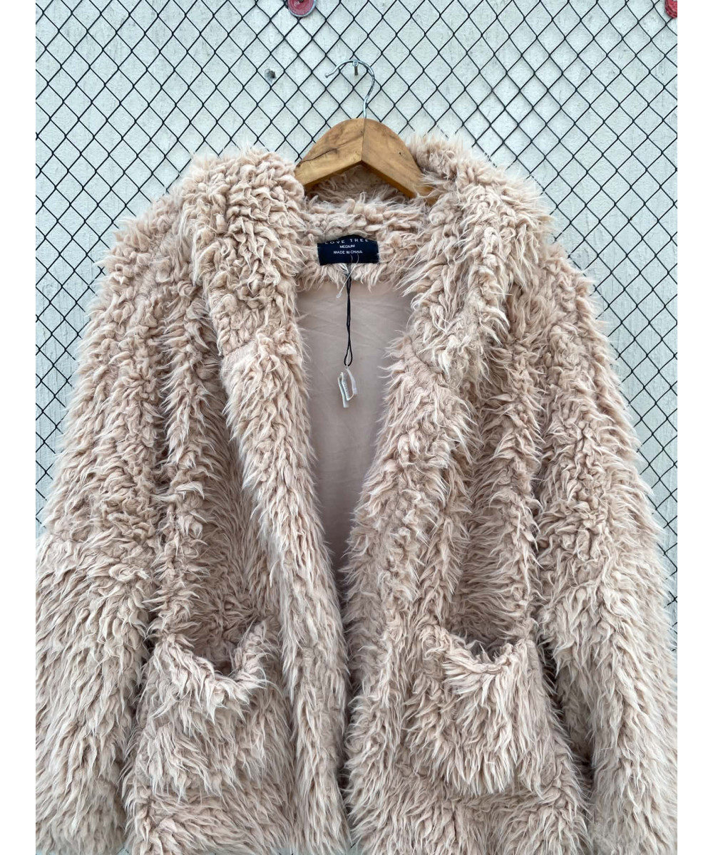 Beige, faux fur, hooded jacket
