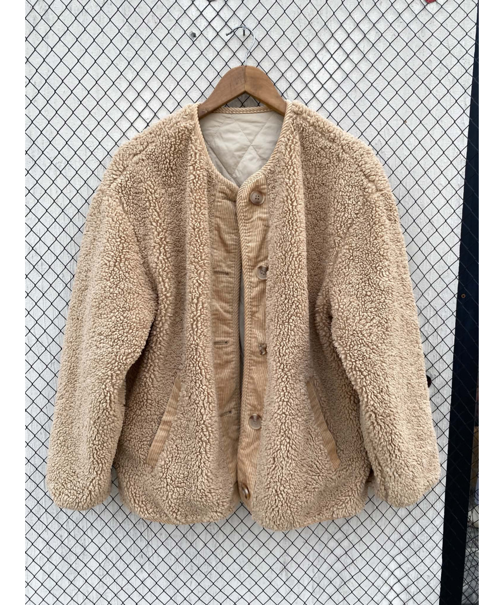 Camel-colored, teddy, button-up jacket