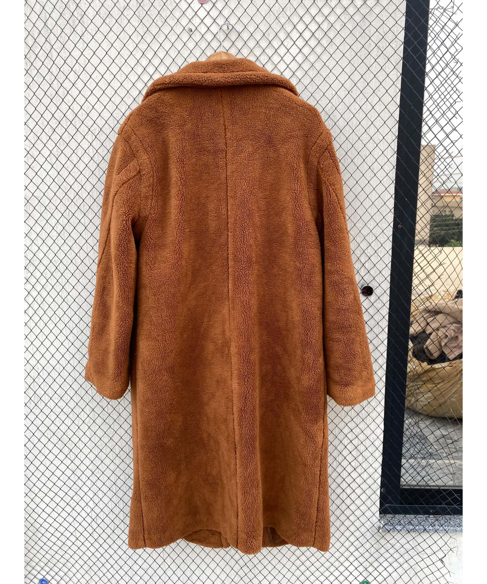 Rust brown-colored, long, teddy coat