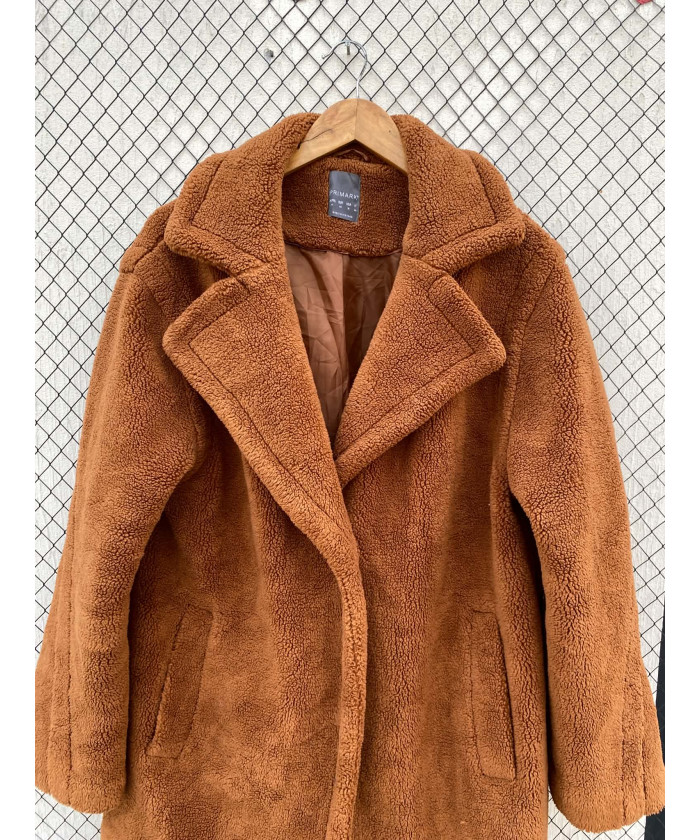 Rust brown-colored, long, teddy coat