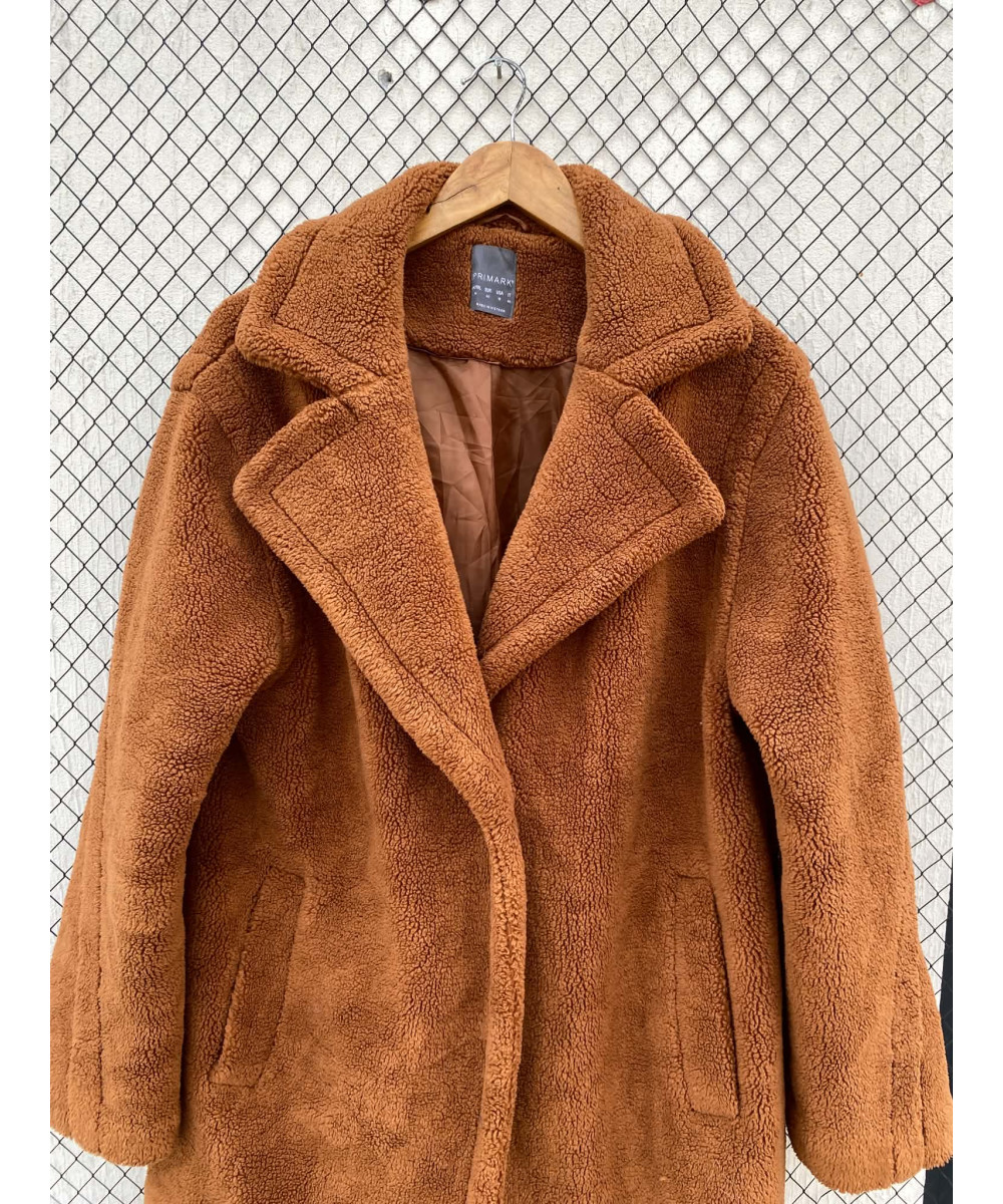 Rust brown-colored, long, teddy coat