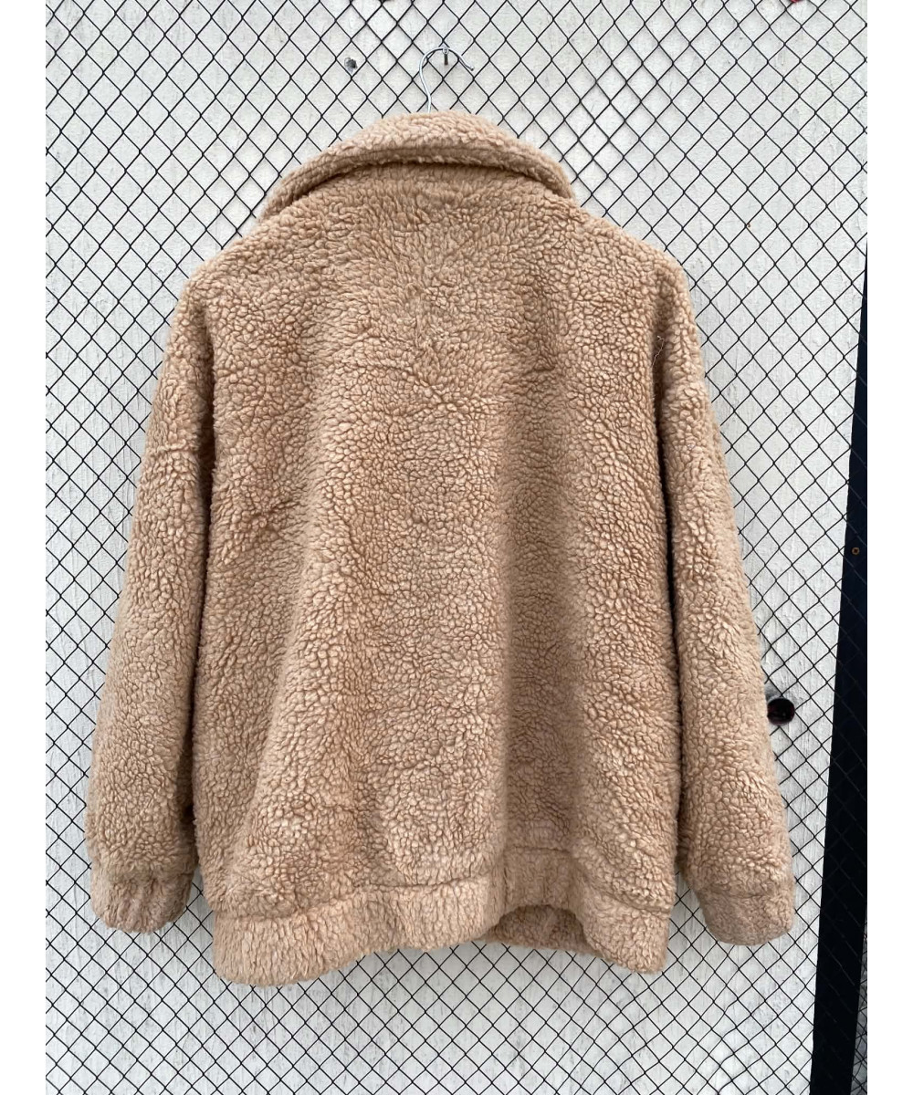 Camel-colored, teddy, zipper jacket