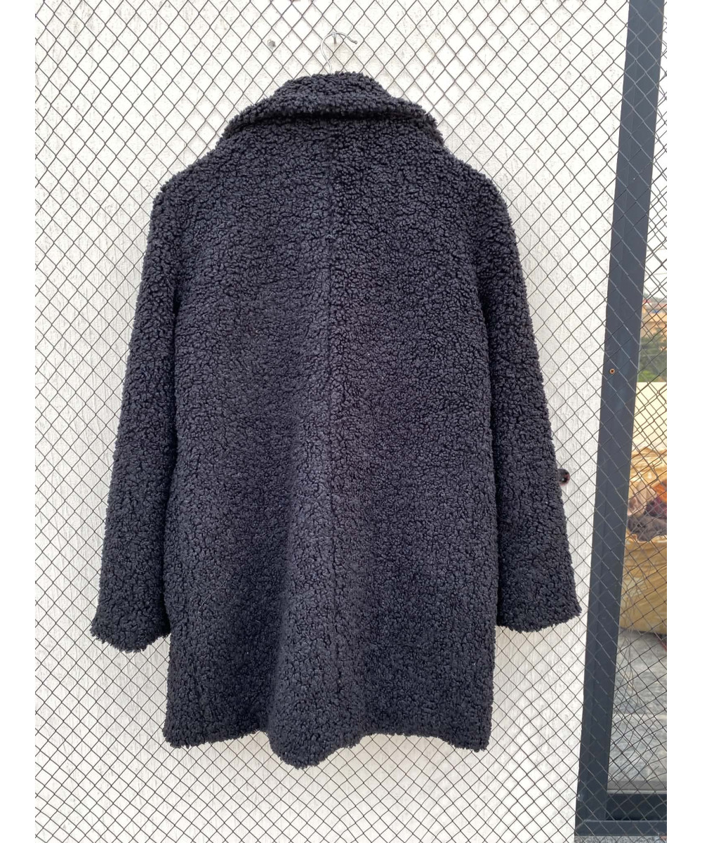 Black, mid-lengthed, teddy coat