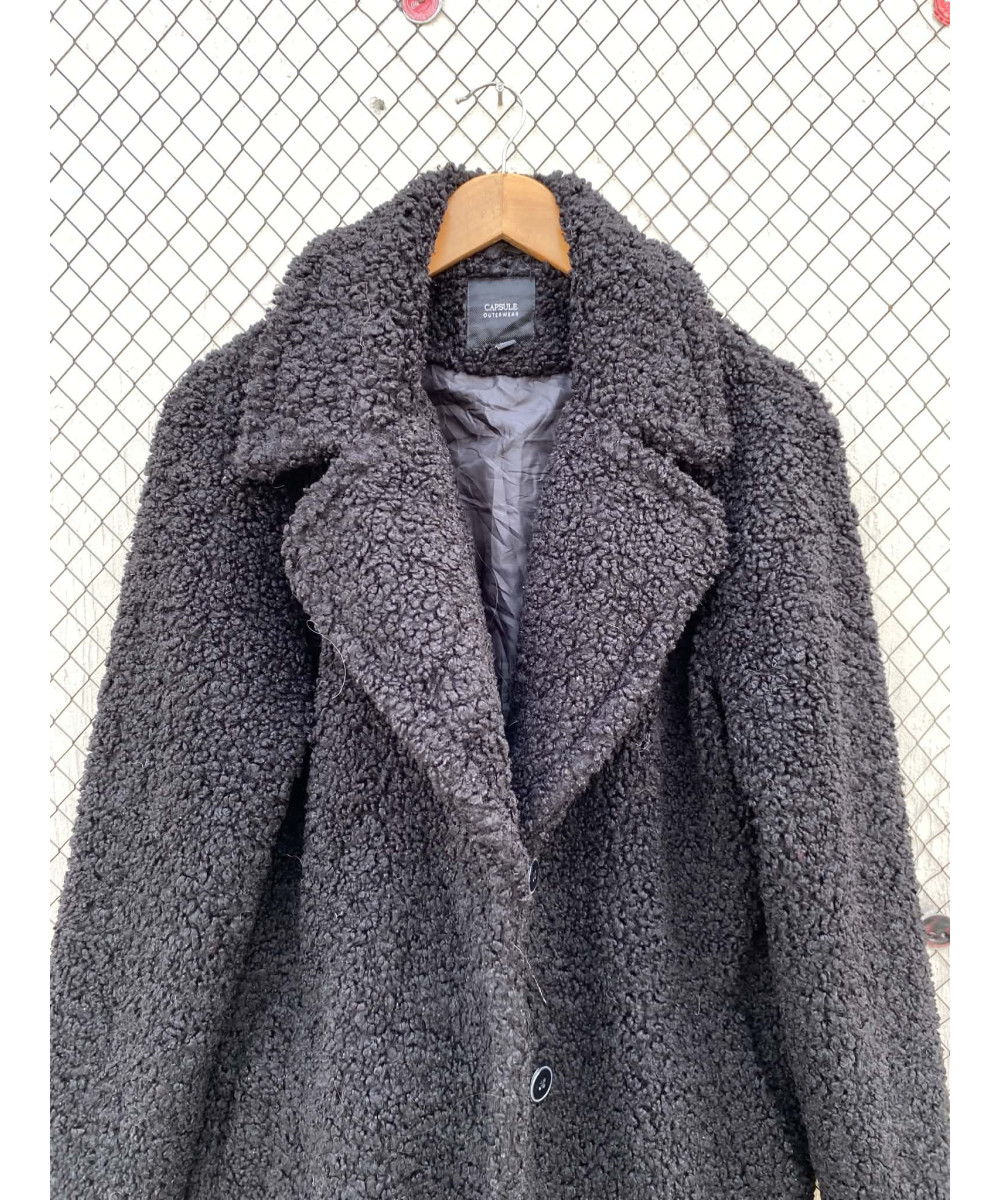 Black, mid-lengthed, teddy coat