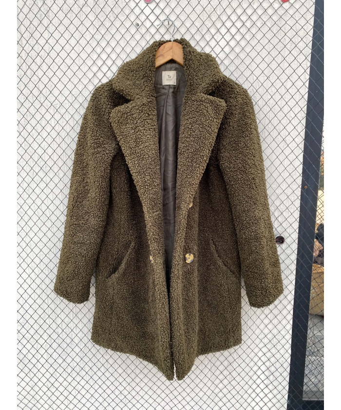 Army green-colored, teddy coat