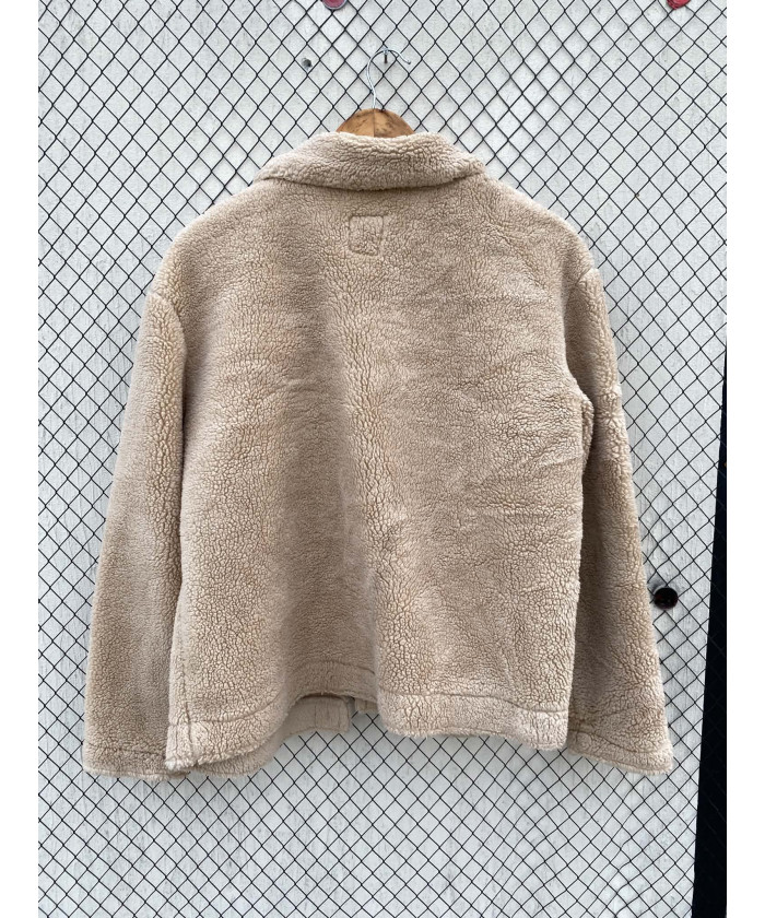 Camel-colored, teddy shacket