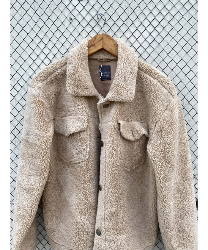 Camel-colored, teddy shacket