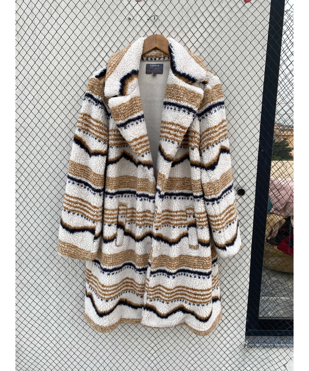 Off-white colored, patterned, teddy coat