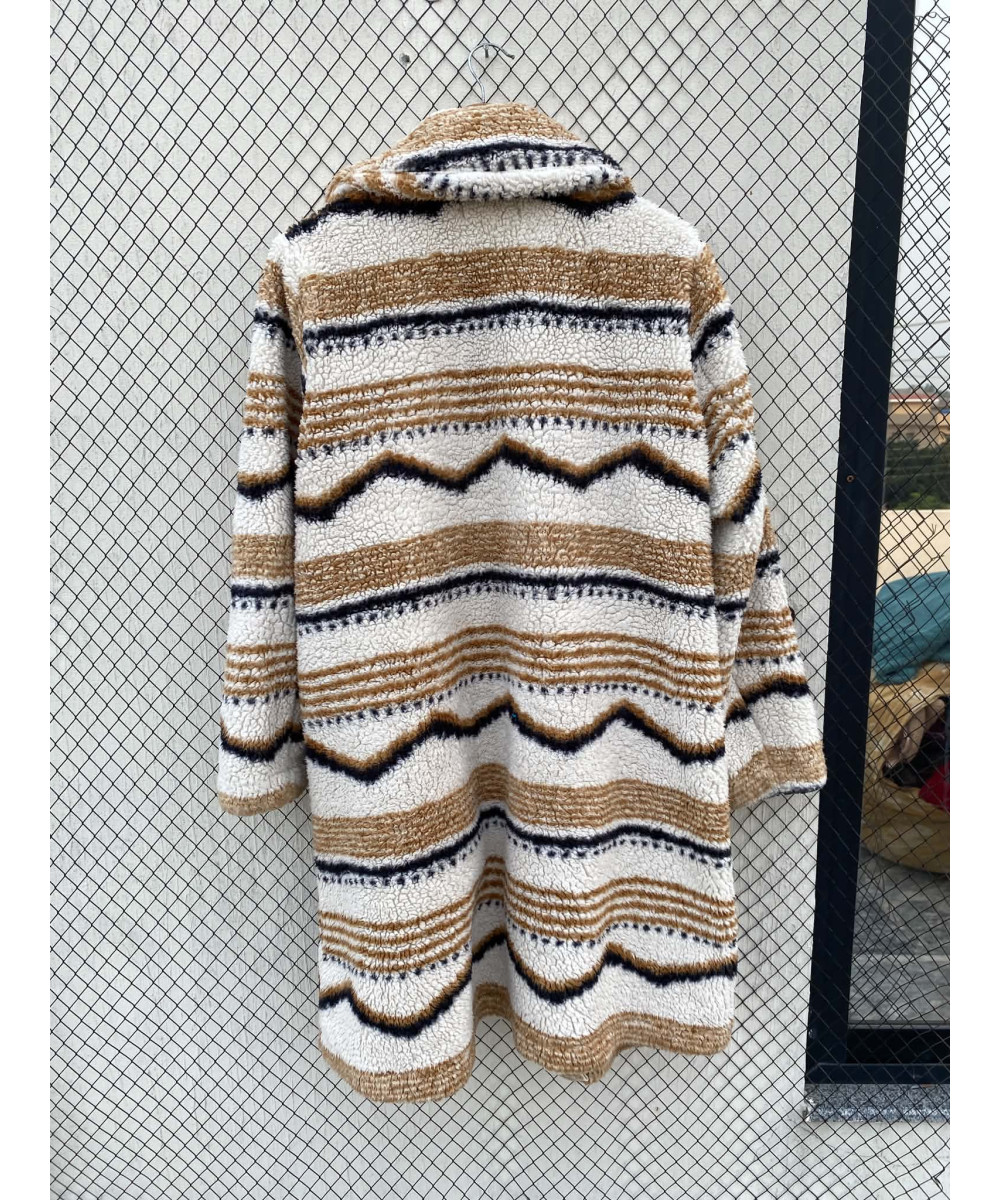 Off-white colored, patterned, teddy coat