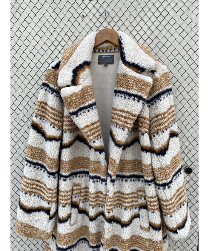 Off-white colored, patterned, teddy coat