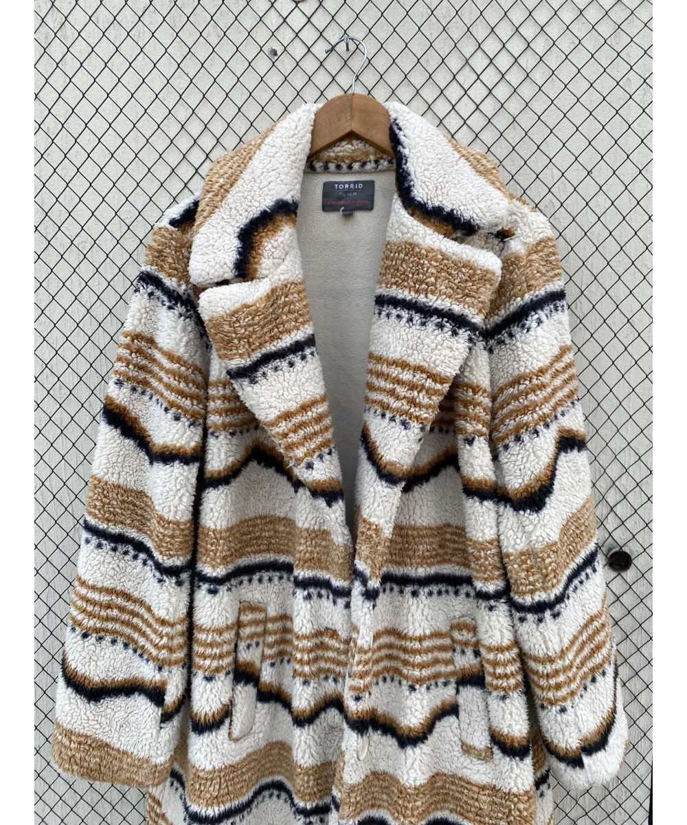 Off-white colored, patterned, teddy coat