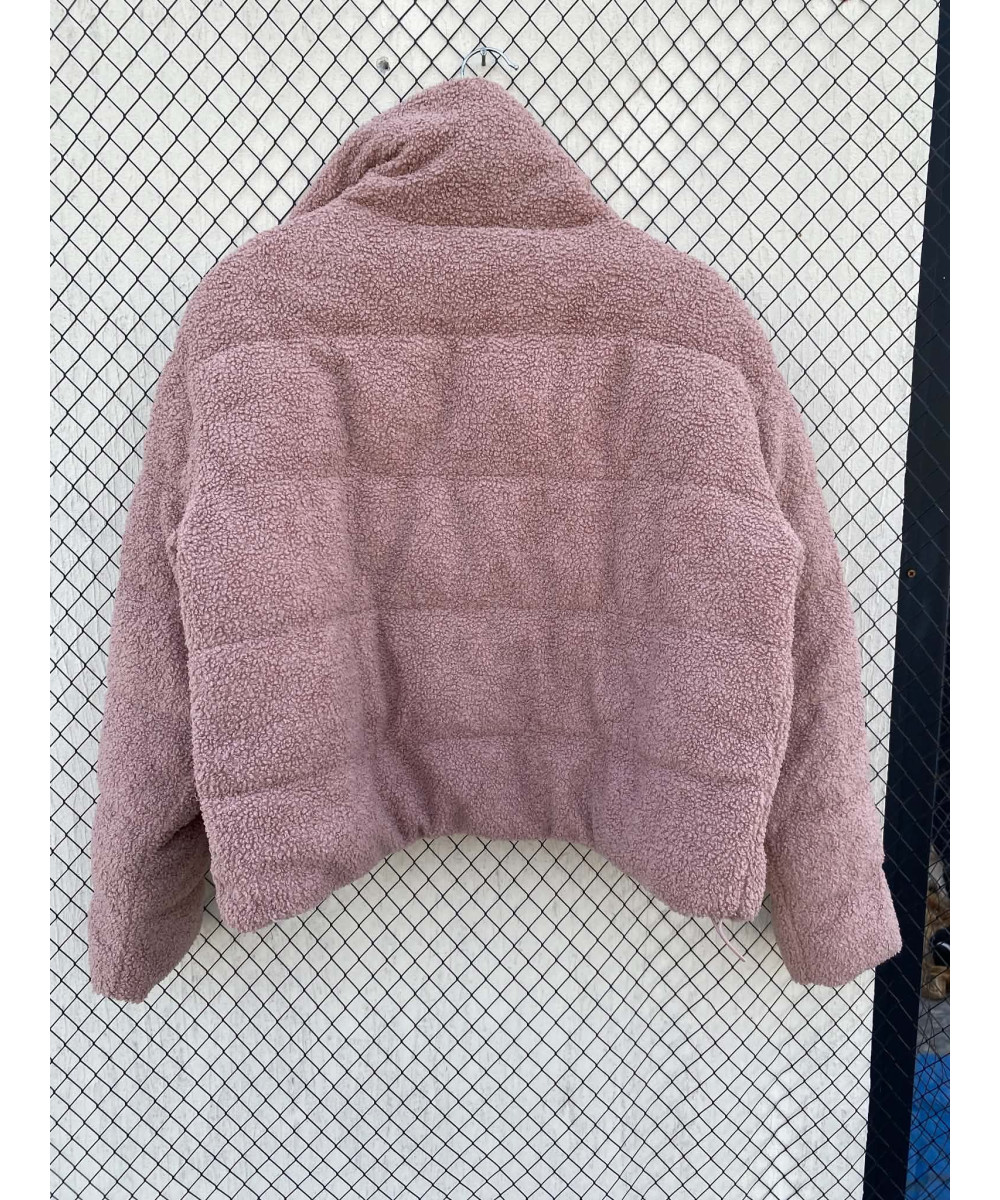 Tea pink-colored, teddy, puffer, zipper jacket