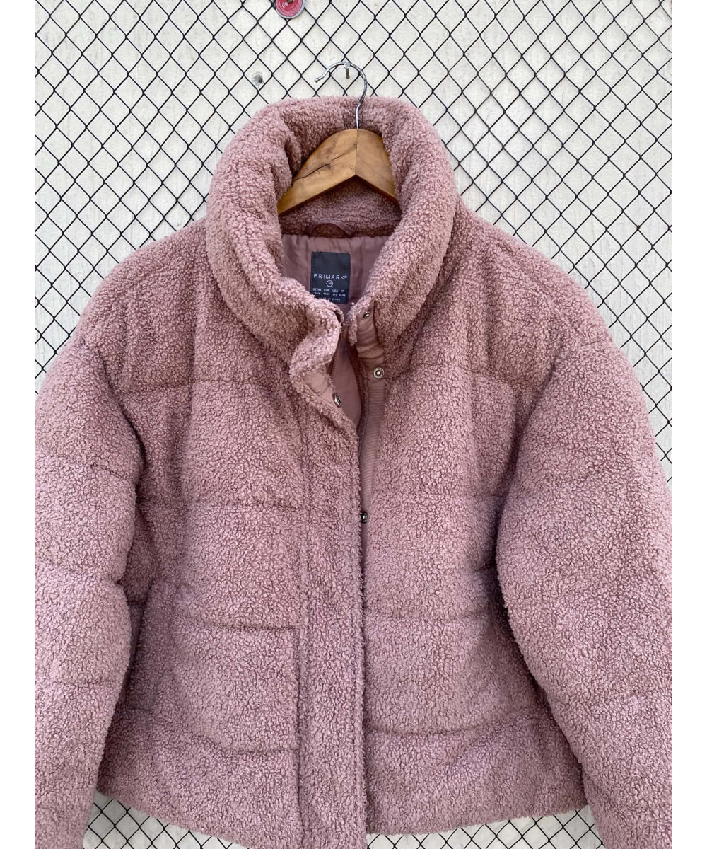 Tea pink-colored, teddy, puffer, zipper jacket