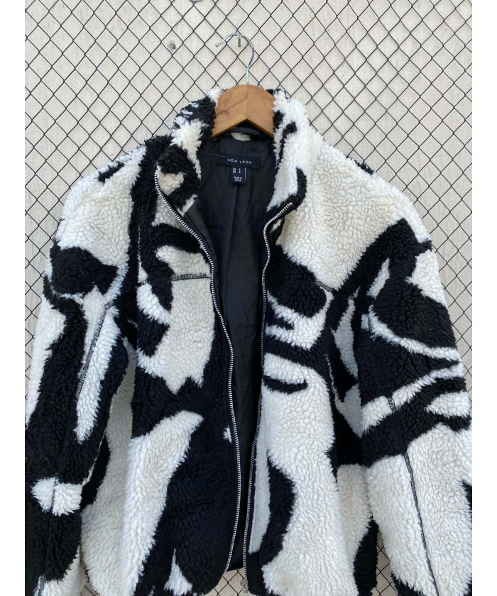 Black & white, teddy, zipper jacket