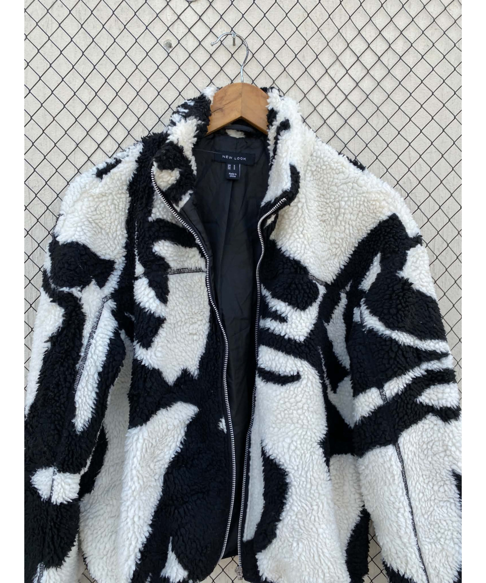 Black & white, teddy, zipper jacket