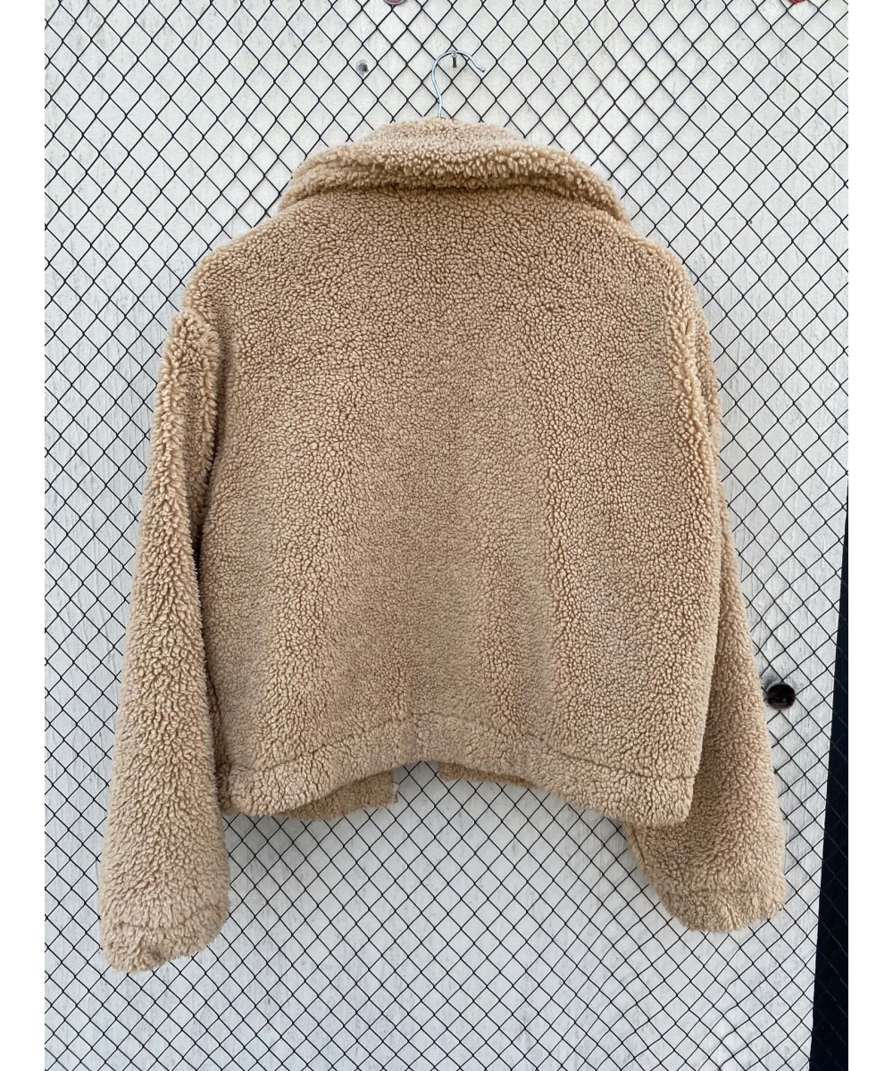 Camel-colored, teddy, zipper jacket