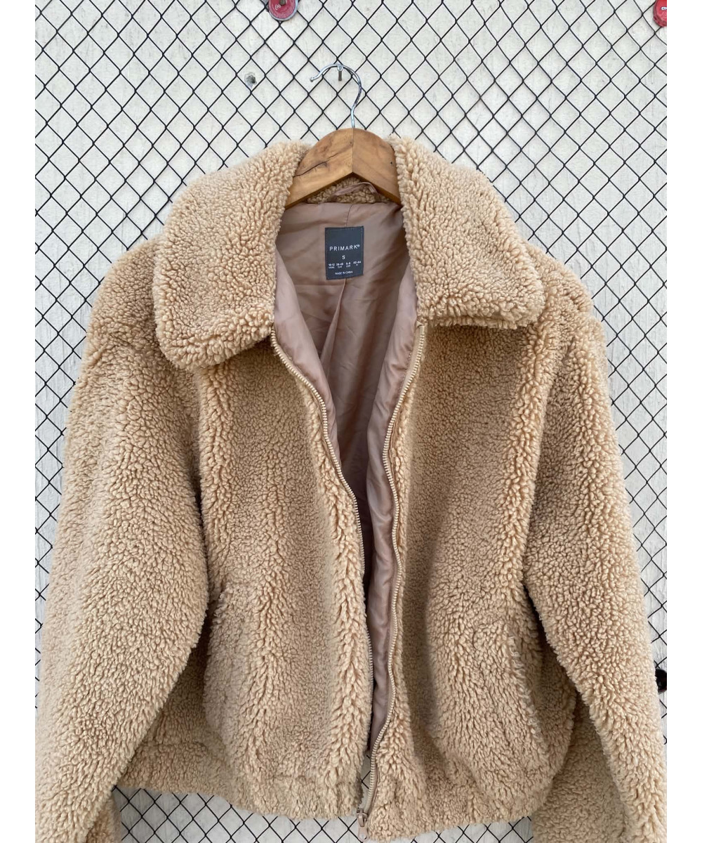 Camel-colored, teddy, zipper jacket
