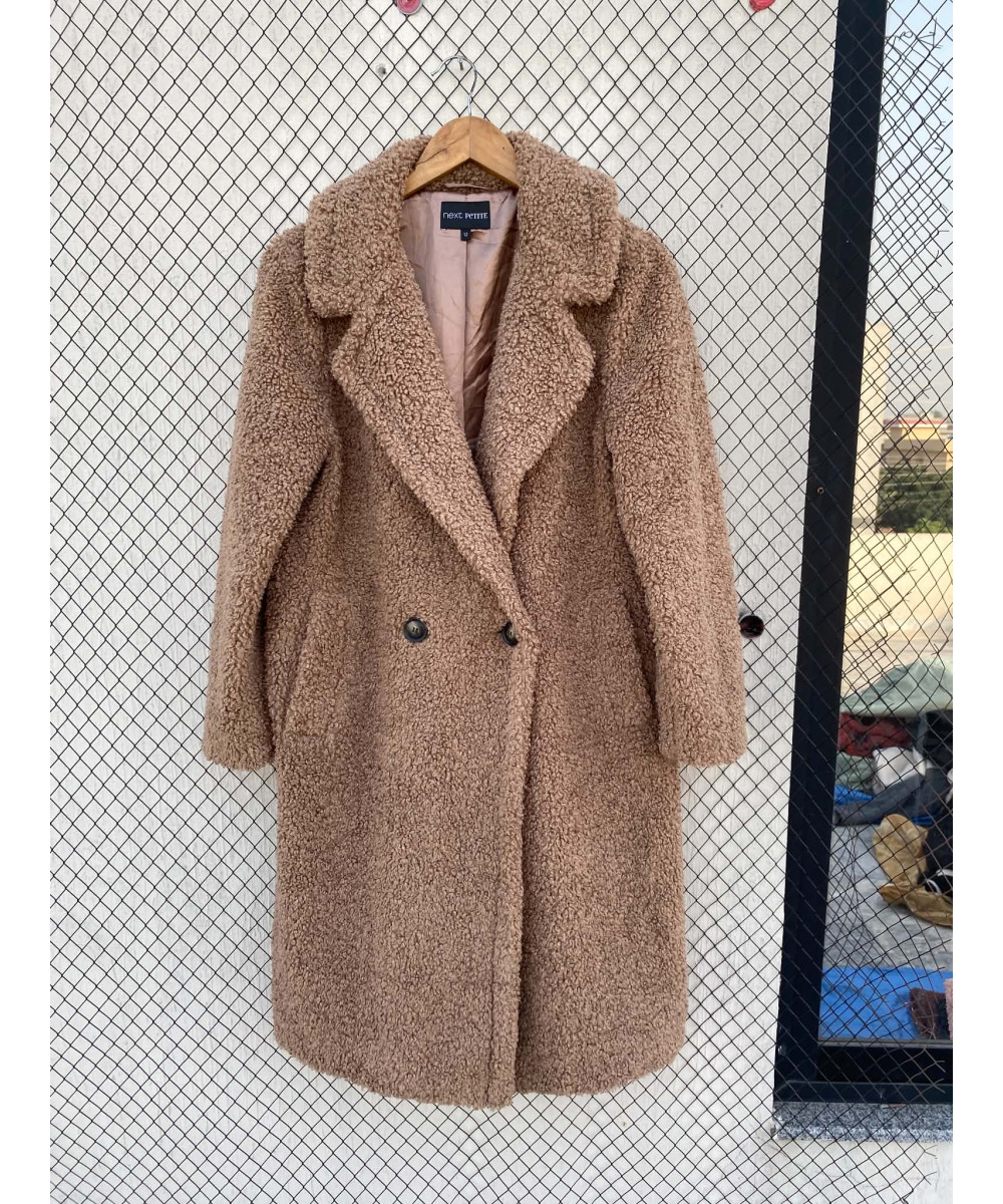 Brown, long, teddy coat