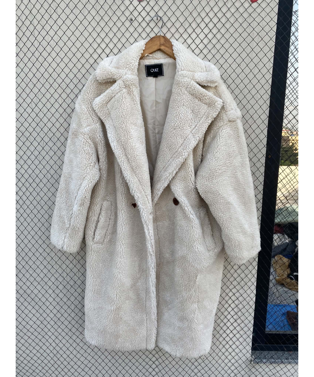 Off-white colored, long, teddy coat