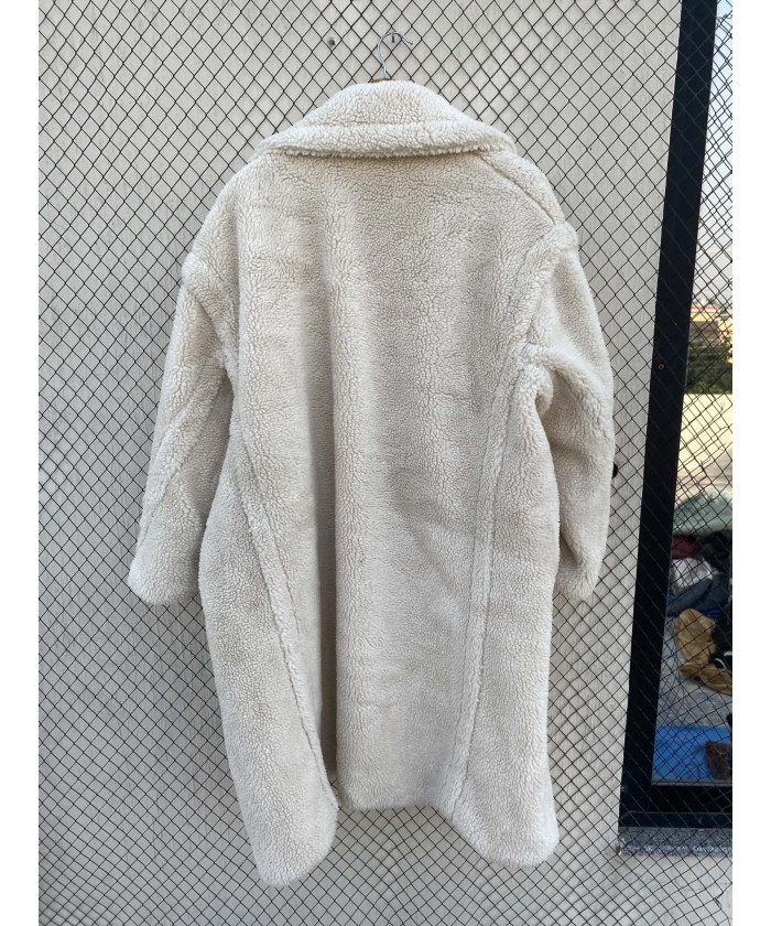 Off-white colored, long, teddy coat