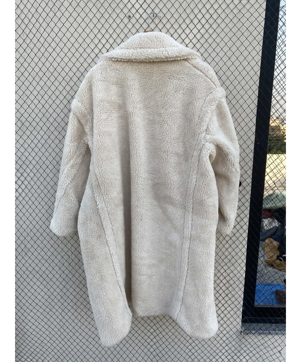 Off-white colored, long, teddy coat