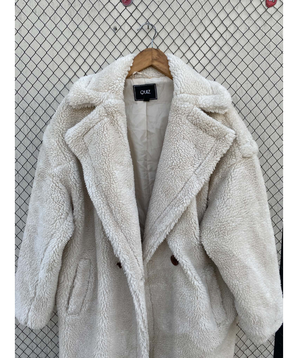 Off-white colored, long, teddy coat