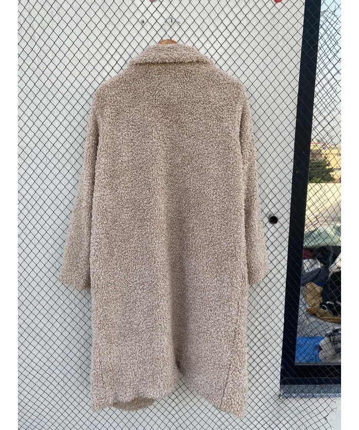 Beige, long, teddy coat
