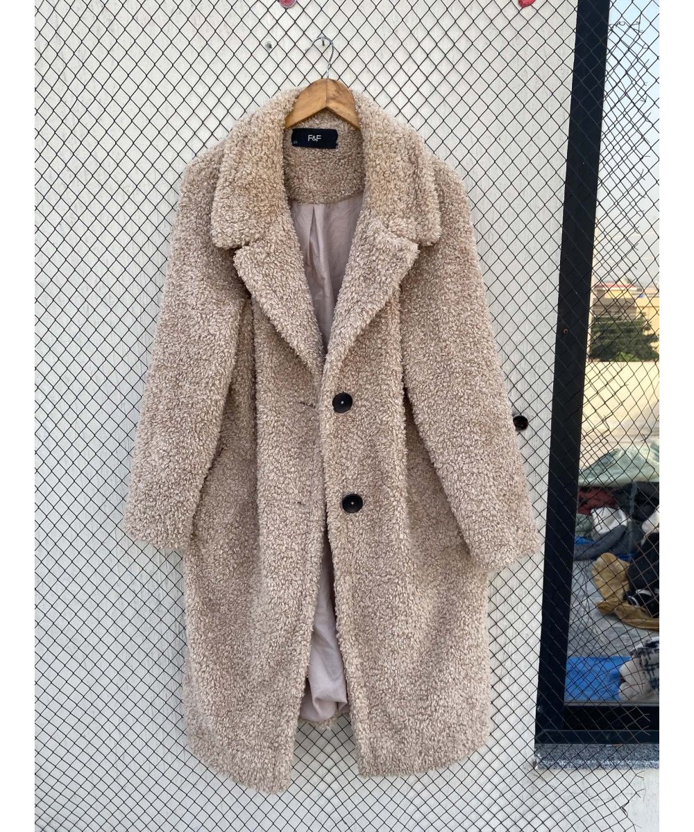 Beige, long, teddy coat